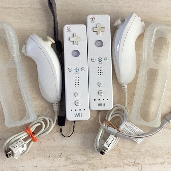 Nintendo Other - Nintendo Wii Remotes & Nunchuk Official OEM Authentic Controllers Lot Of 4 White